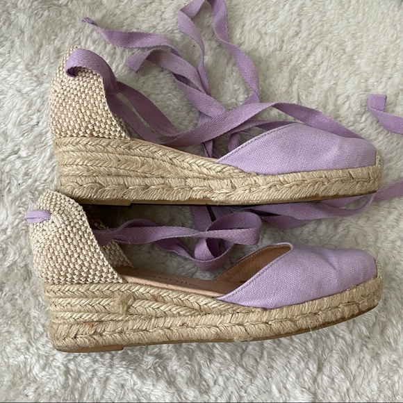 espadrille Lilac Canvas Lace Up Wedge Espadrilles - Low Wedge - EU38/UK5 - Picture 6 of 12
